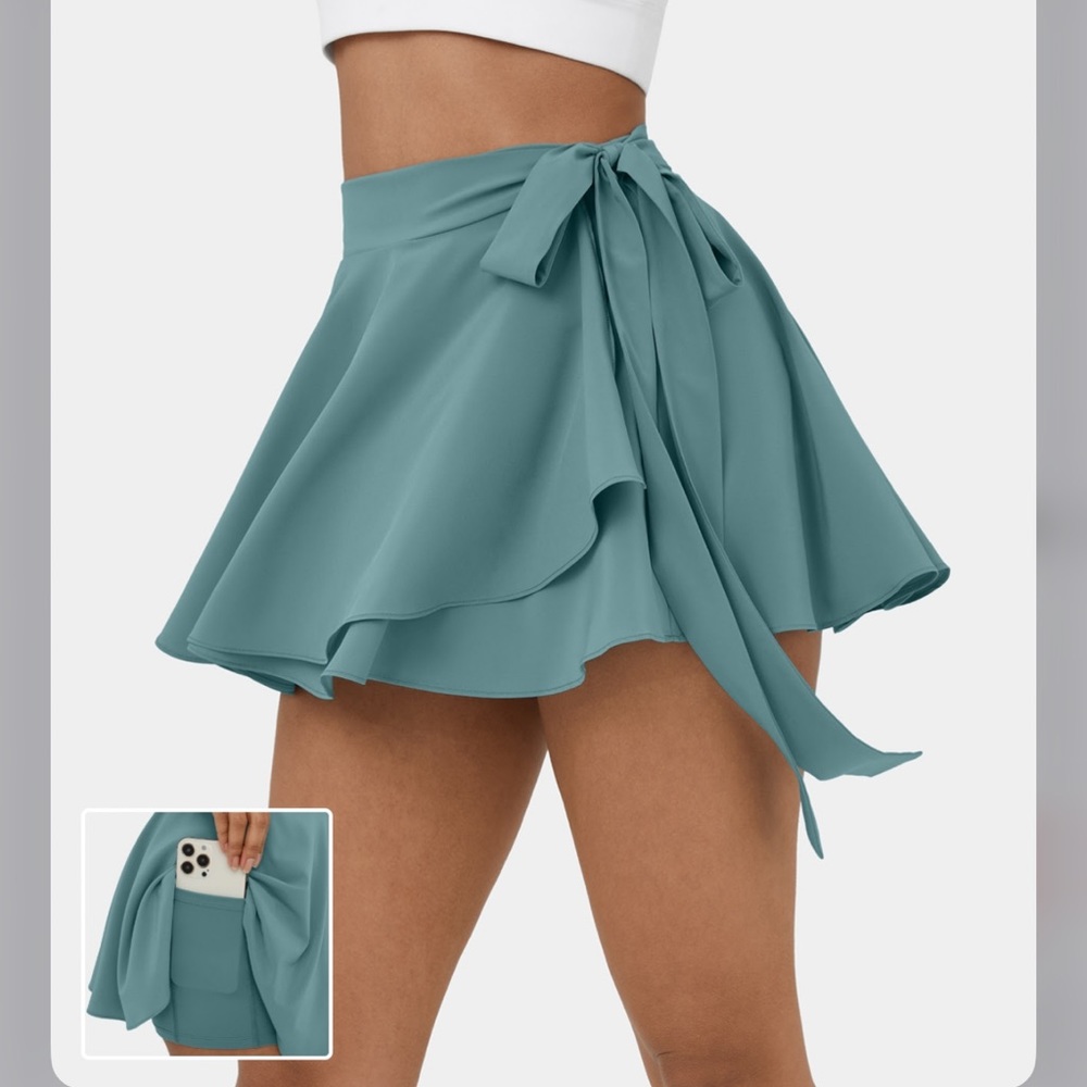 Breezeful™ High Waisted Lace Up 2-in-1 Side Pocket Flowy Mini Flare Quick Dry